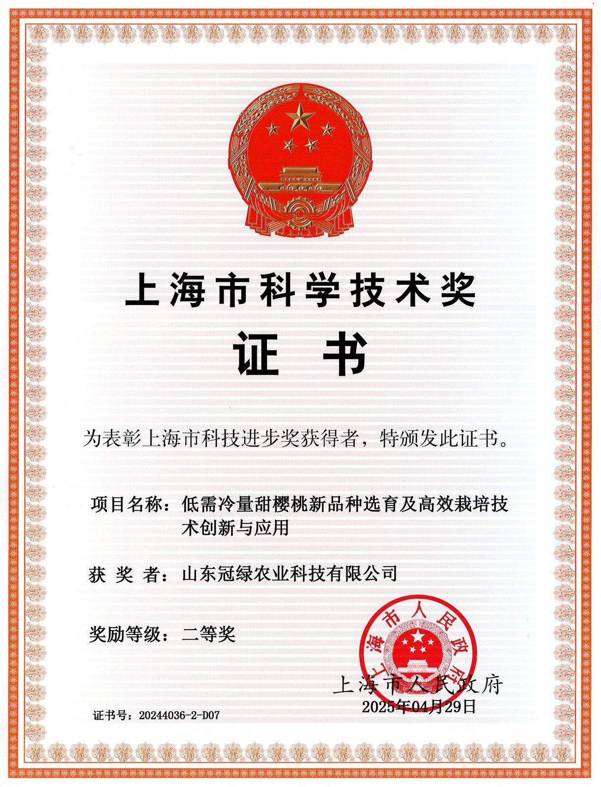 上海市科学技术奖山东冠绿二等奖
